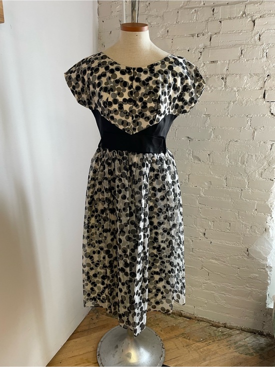 Vintage Dresses & Skirts - 1960s Black and White Polka Dot Fit-and-Flare Dress